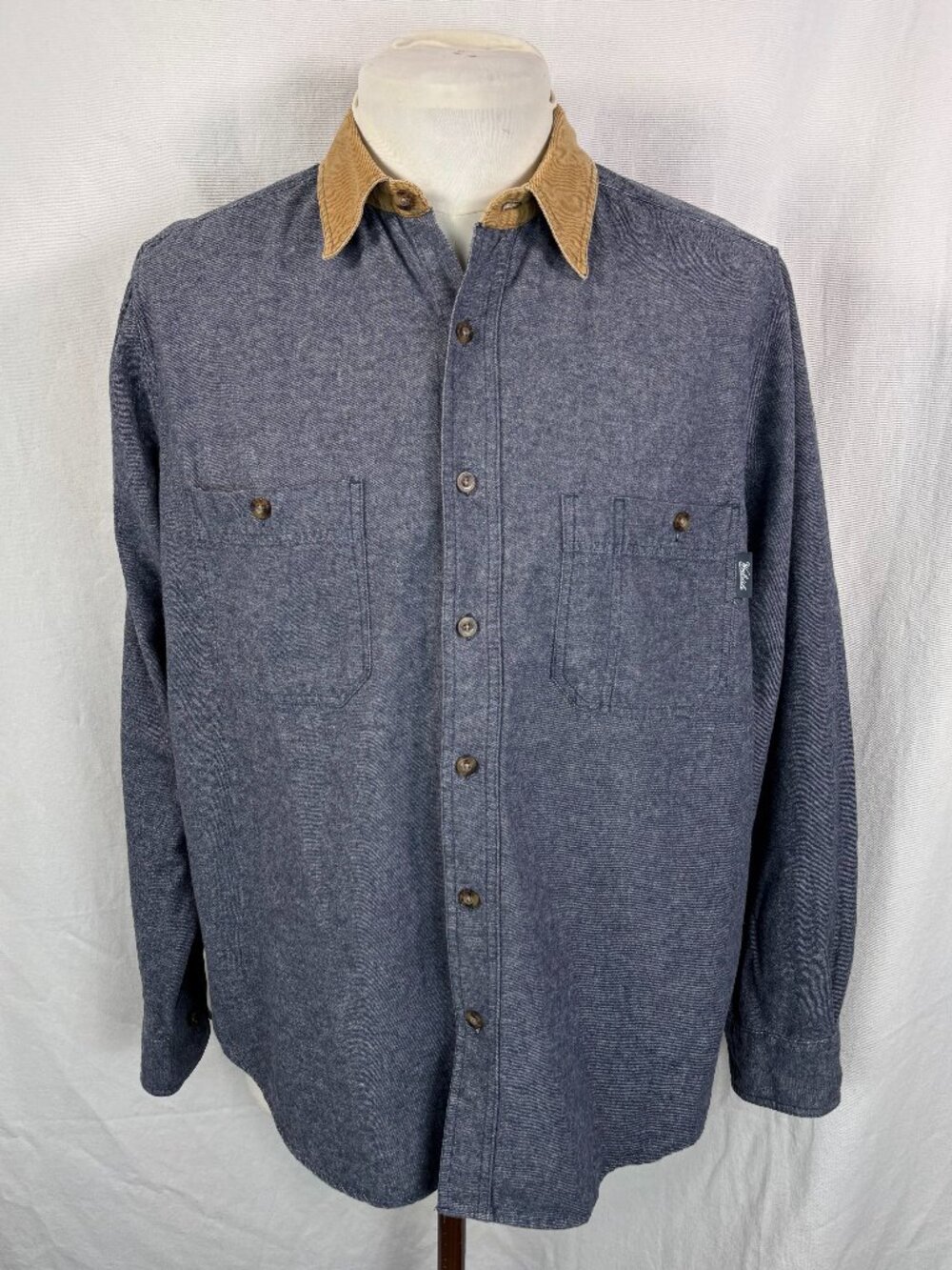 Woolrich Modern 6374 Blue Cotton Work Shirt L Corduroy Collar